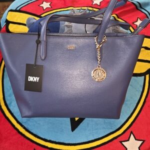 DKNY Blue Leather Tote Bag